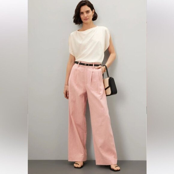 En Saison Valeria Linen Pink Wide Leg Trousers Pants Pockets Career Trouser - Picture 1 of 10